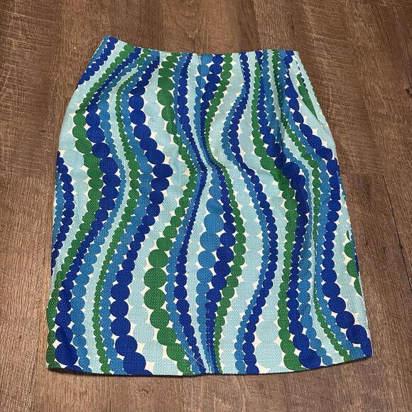 Womens NWT Blue Green Polka Dot TALBOTS Lined Stretch Below Knee Skirt 4 Petite - Picture 6 of 6